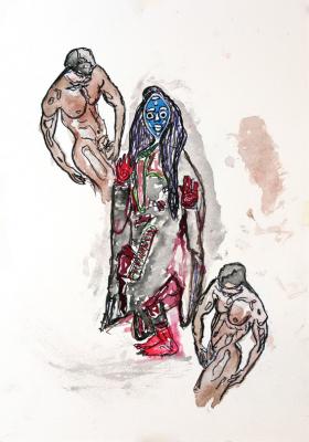 Zeichnung The dancing mask 05 Aquarellpap, Tusche - Wolfgang Bretschneider - Array auf Array - Array - Array Zeichnung The dancing mask 05 Aquarellpap, Tusche - Wolfgang Bretschneider - Array auf Array - Array - Array